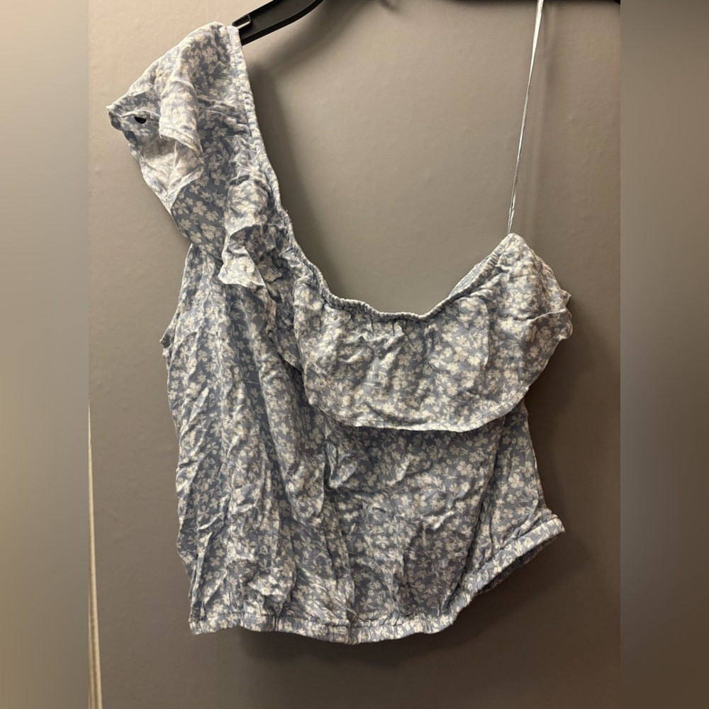 ❤️ 5 for $20! Hippie Rose Blue Floral One-Shoulder Blouse - Picture 1 of 3